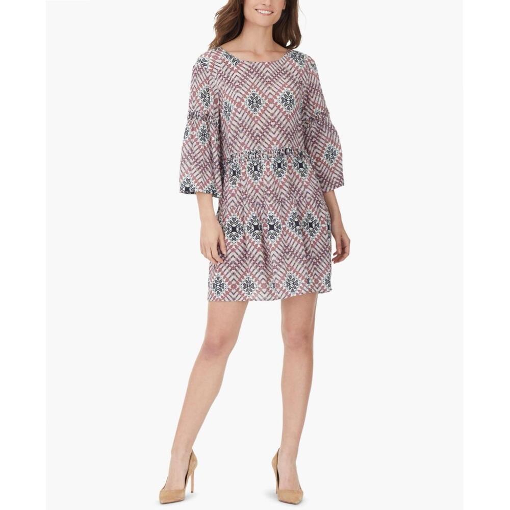 William Rast Women’s Multifractal Diamond Baby Doll Dress, Bell Sleeves, Medium